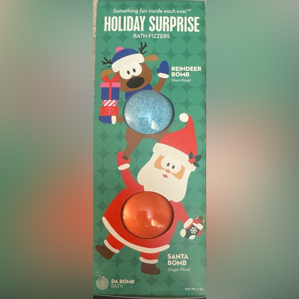 Holiday surprise, bath fizzer bomb reindeer gum drop Santa sugarplum 3.5 oz each